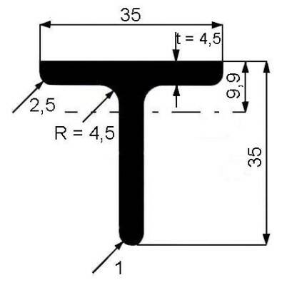 Profil T 35 x 35 x 4,5 mm válcovaný